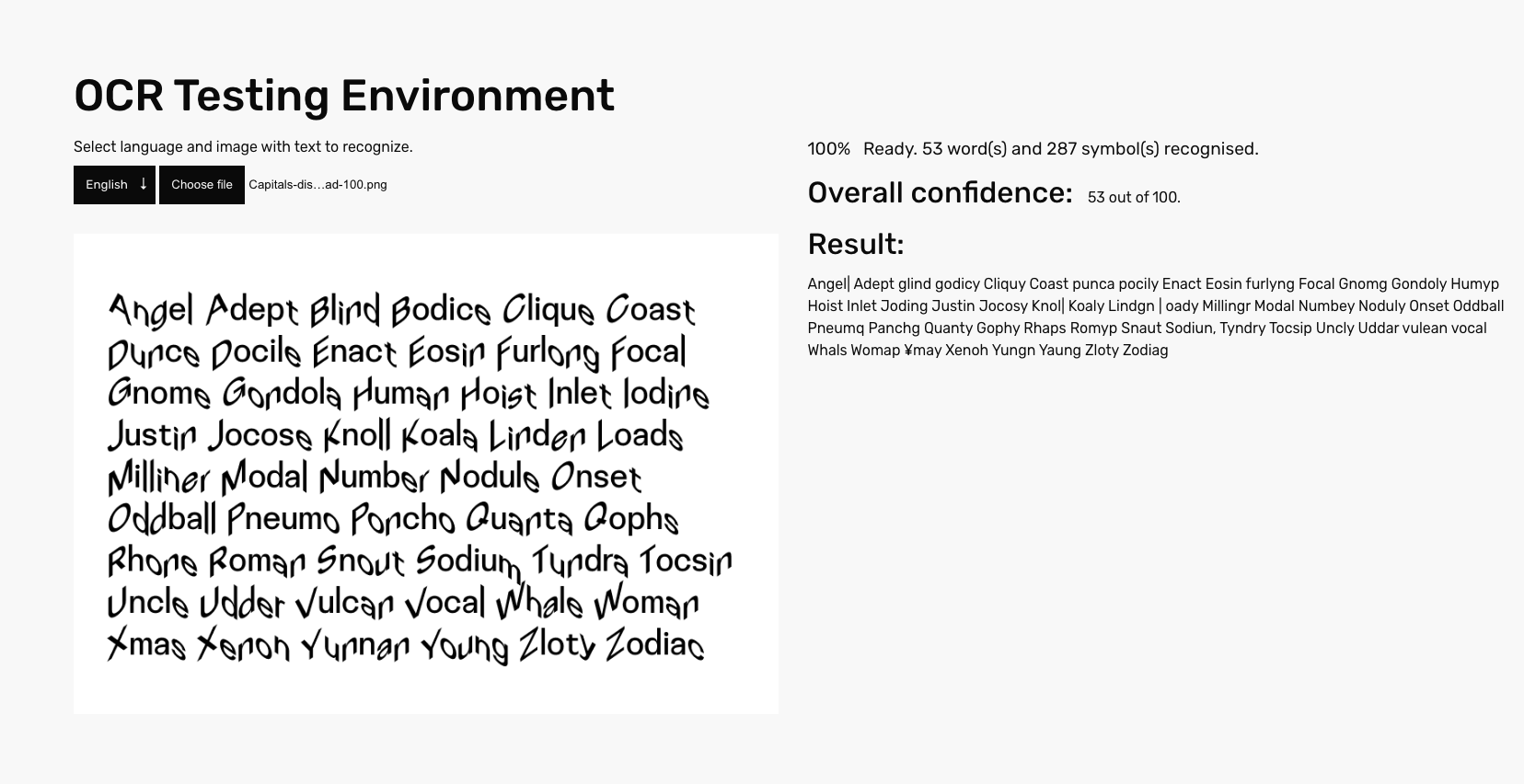 Test of Disorientation Sans VF at rxad 100 and ryad 0 (no advance), with confidence score 53 of 100.