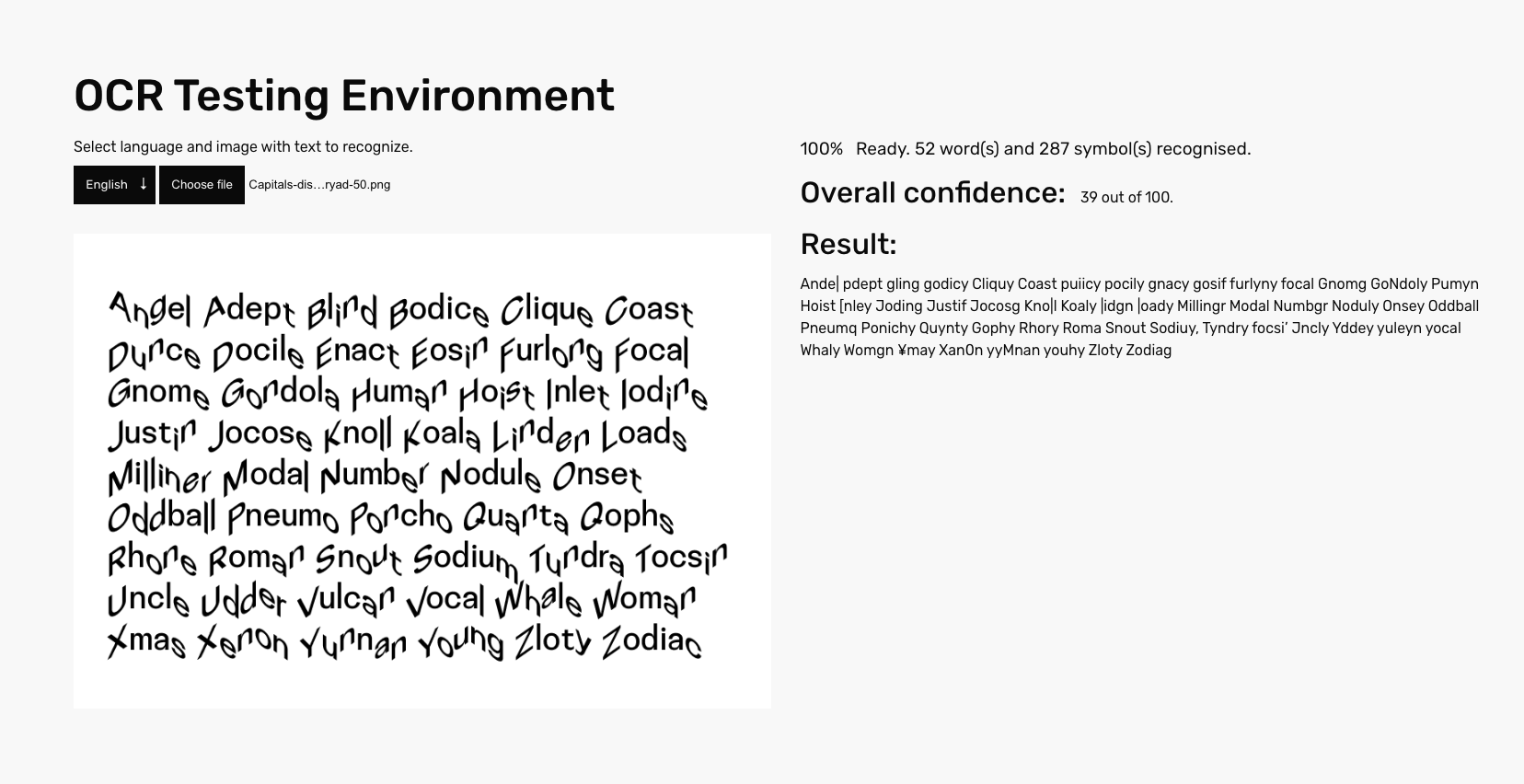 Test of Disorientation Sans VF at rxad 100 and ryad 50, with confidence score 39 of 100.