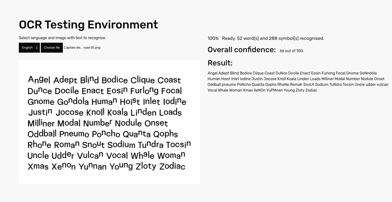 Test of Disorientation Sans VF at rxad 0 (no advance) and ryad 50, with confidence score 66 of 100.