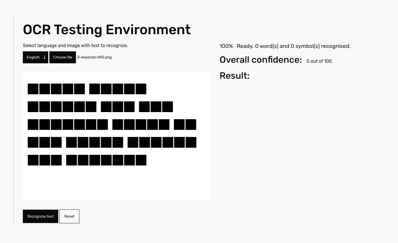 Test of letter 'S' of Resolution Display VF at 900 weight, with confidence score 0 of 100.